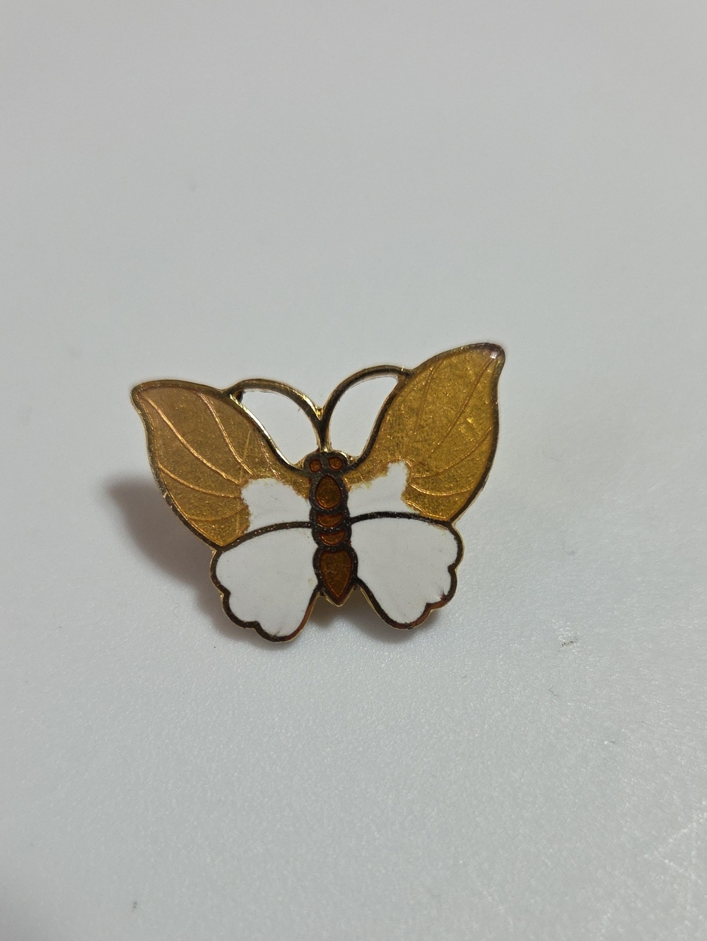 Vintage Gold Tone White Enamel Butterfly Brooch Pin Nature Garden Cottagecore
